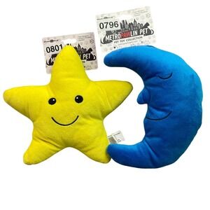 Lot of 2 Dog Toys Moon Star Plush Squeaker 9"‎ New Metro Pawlin Pet